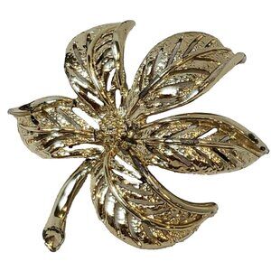 Sarah Coventry Leaf Brooch Pin Gold Tone Reticulated Jewelry Vtg 1980s Signed